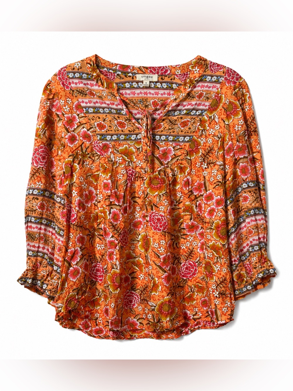 Umgee Orange Floral Peasant Blouse- M